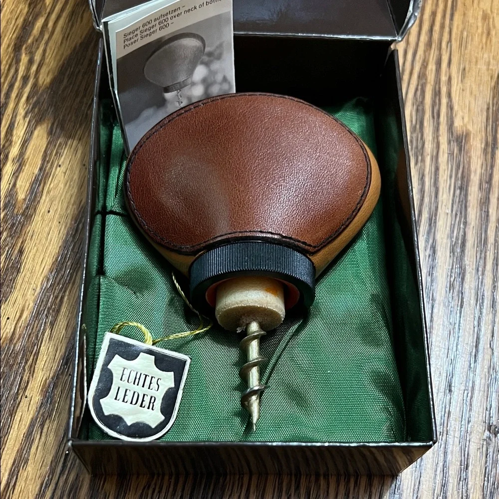sieger Leather Bottle Stopper wine opener brutalist style rugged man cave